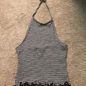 Black and white striped halter top